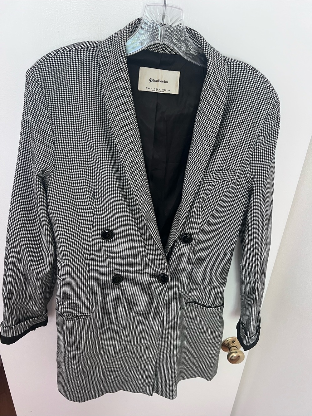Stradivarius Black & White Checked Double-Breasted Blazer